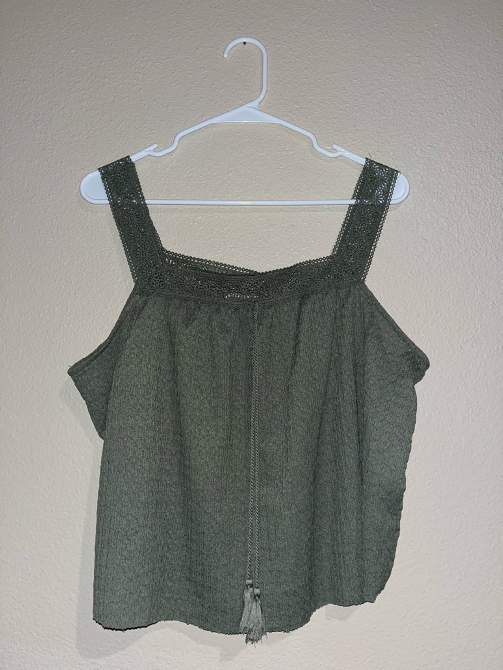 Derek Heart Olive Green Crochet-Trim Tank Top